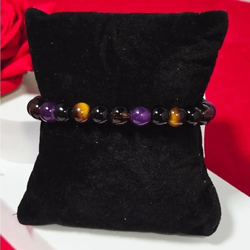 Natural Stone Protection Bracelet Amethyst Obsidian Tiger’s Eye Quartz